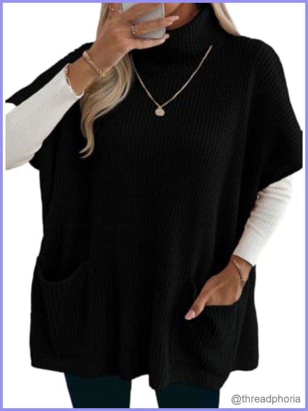 Crochet Knit Turtleneck Sweater Vest Women Sleeveless